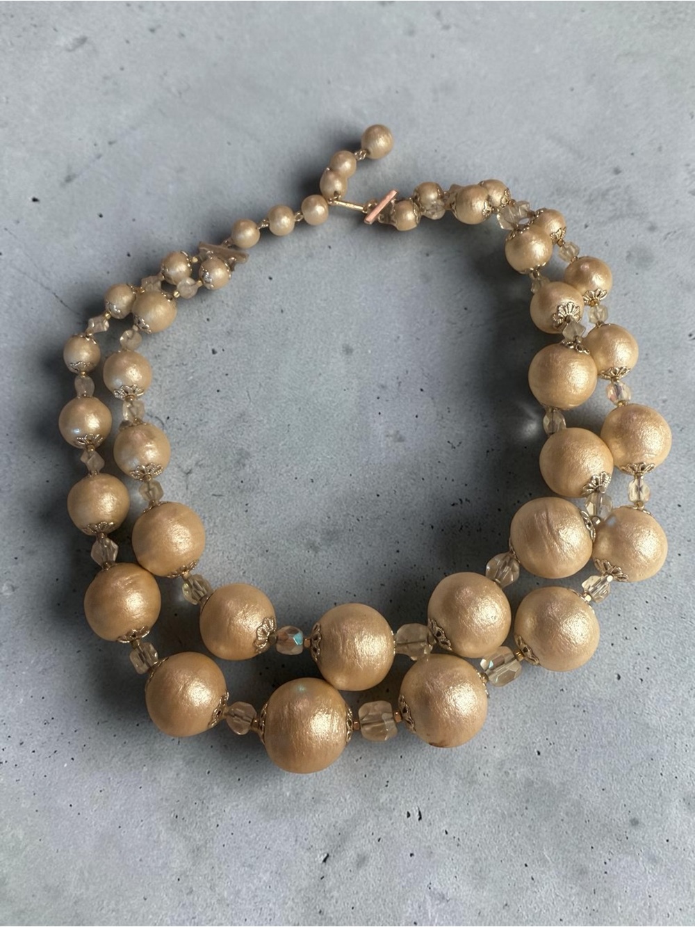 Vintage Gold Beaded Statement Necklace - Elegant Women's Jewelry